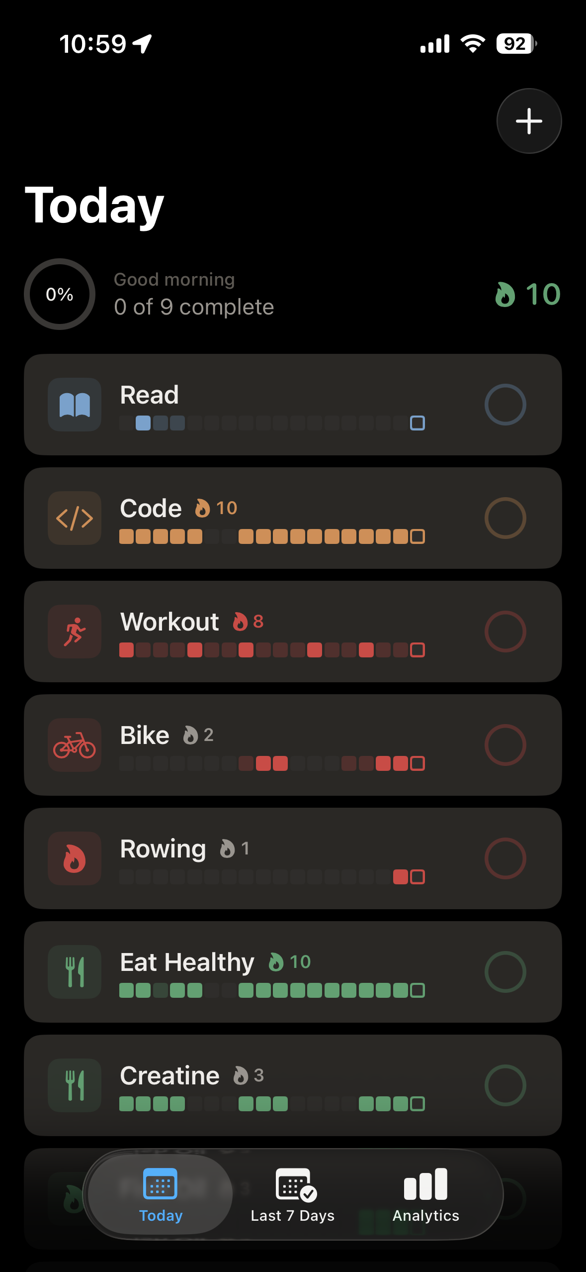 Moto Today screen listing the day's habits