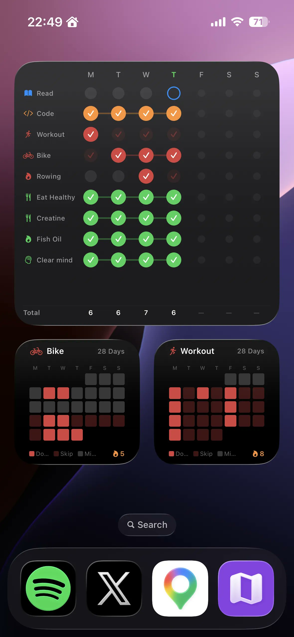 The Moto week widget on an iPhone home screen